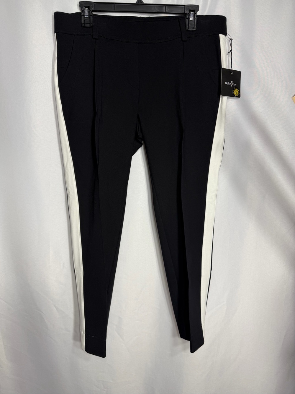 Belyn Key Black Pants with White Side Stripe size L new w tags